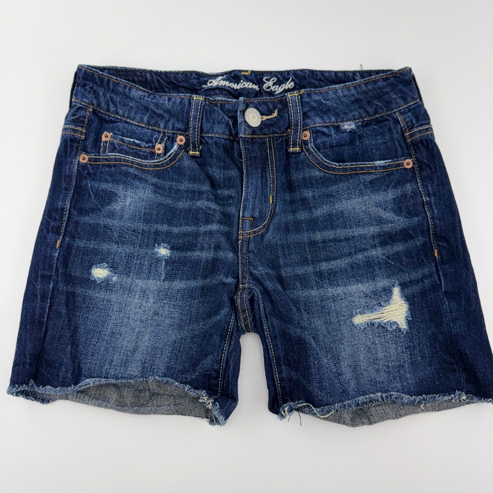 American Eagle Dark Wash Distressed Denim‎ Cutoff Shorts Womens Size 00 Cotton